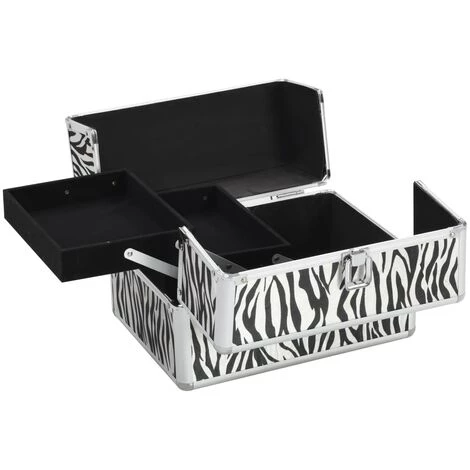 VidaXL Mallette à Maquillage 22x30x21 Cm Rayures De Zèbre Aluminium - Noir 2 VidaXL Mallette à Maquillage 22x30x21 Cm Rayures De Zèbre Aluminium - Noir – Image 2