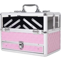 HOMCOM Mallette à Maquillage - Coffre à Cosmétiques - Rangement Produits De Beauté - Dim. 30L X 18l X 22H Cm - Poignée Serrure Alu. Acrylique Rose