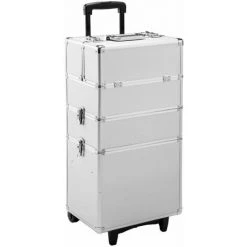 HELLOSHOP26 Mallette Maquillage Trolley 3 Niveaux Argent