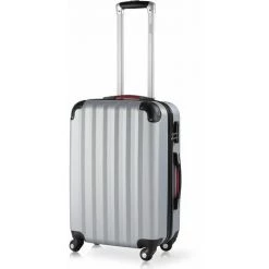 DEUBA Valise Rigide L Argent - Bagage Cadenas Malle Voyage Vacances Roulettes Serrure