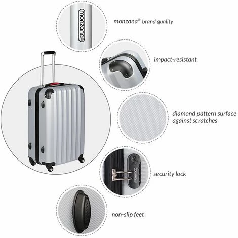 DEUBA Valise Rigide L Argent - Bagage Cadenas Malle Voyage Vacances Roulettes Serrure 3 DEUBA Valise Rigide L Argent - Bagage Cadenas Malle Voyage Vacances Roulettes Serrure – Image 3