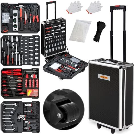 Monzana Valise à Outils Roulante 899 Pièces En Aluminium Poignée Télescopique Boîte à Outils Accessoires 1 Monzana Valise à Outils Roulante 899 Pièces En Aluminium Poignée Télescopique Boîte à Outils Accessoires