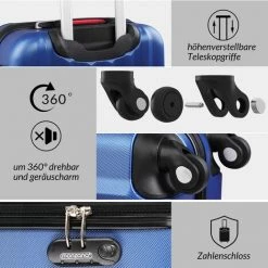 DEUBA Valise Rigide XL Bleu - Bagage Cadenas Malle Voyage Vacances Roulettes Serrure -Malette de rangement Soldes 2022 18477471 5