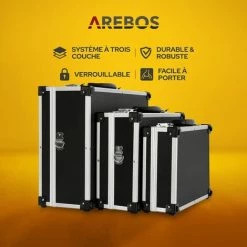AREBOS Lot De 3 Valises De Transport Portatives En Aluminium | Avec Poignée De Transport Et Sangle - Noir -Malette de rangement Soldes 2022 27227949 3