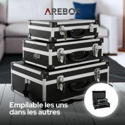 AREBOS Lot De 3 Valises De Transport Portatives En Aluminium | Avec Poignée De Transport Et Sangle - Noir -Malette de rangement Soldes 2022 27227949 5