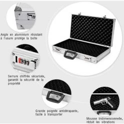 GOPLUS Valise à Pistolet En Aluminium Avec 2 Serrure à Combinaison, Coffre à Fusil, Valise De Rangement Sécurisée Et Solide, Malette Pistolet Pour Arme, Argent 7 GOPLUS Valise à Pistolet En Aluminium Avec 2 Serrure à Combinaison, Coffre à Fusil, Valise De Rangement Sécurisée Et Solide, Malette Pistolet Pour Arme, Argent -Malette de rangement Soldes 2022 34761977 3