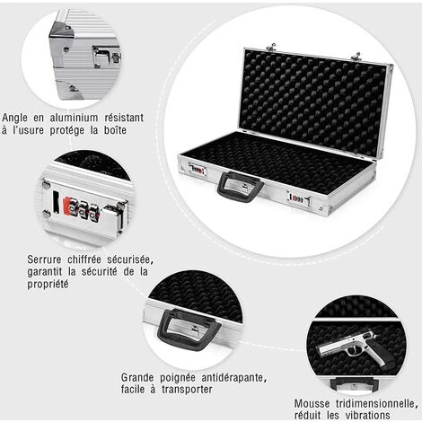 GOPLUS Valise à Pistolet En Aluminium Avec 2 Serrure à Combinaison, Coffre à Fusil, Valise De Rangement Sécurisée Et Solide, Malette Pistolet Pour Arme, Argent 3 GOPLUS Valise à Pistolet En Aluminium Avec 2 Serrure à Combinaison, Coffre à Fusil, Valise De Rangement Sécurisée Et Solide, Malette Pistolet Pour Arme, Argent – Image 3