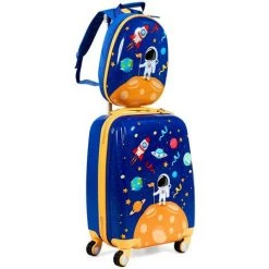 HELLOSHOP26 Valise Enfant 18" Et Sac à Dos 12" Bagage à Main En Dessin Astronaute Avec 4 Roulettes Et Poignée Réglable Bleu Foncé - Bleu