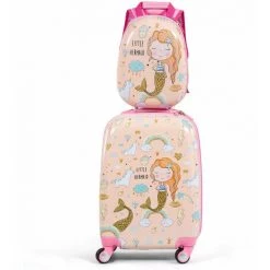 HELLOSHOP26 Valise Enfant 18" Et Sac à Dos 12" Bagage à Main Rose En Dessin Sirène Avec 4 Roulettes Et Poignée Réglable - Rose