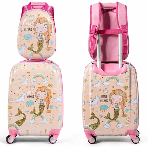 HELLOSHOP26 Valise Enfant 18" Et Sac à Dos 12" Bagage à Main Rose En Dessin Sirène Avec 4 Roulettes Et Poignée Réglable - Rose 2 HELLOSHOP26 Valise Enfant 18" Et Sac à Dos 12" Bagage à Main Rose En Dessin Sirène Avec 4 Roulettes Et Poignée Réglable - Rose – Image 2