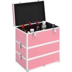 TRUE DEAL Mallette à Maquillage 37x24x40 Cm Rose Aluminium -Malette de rangement Soldes 2022 47339852 3