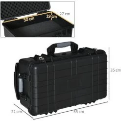 Outsunny Valise Antichoc - Mallette D'extérieur Appareil Photo - Mousse Prédécoupée - étui Rigide étanche Appareil Photo - Poignée Telescopique 2 Roulettes - PP Noir -Malette de rangement Soldes 2022 52476596 3
