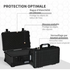 Outsunny Valise Antichoc - Mallette D'extérieur Appareil Photo - Mousse Prédécoupée - étui Rigide étanche Appareil Photo - Poignée Telescopique 2 Roulettes - PP Noir -Malette de rangement Soldes 2022 52476596 5