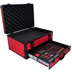 Toolbrothers TX Coffret De Transport En Aluminium Rouge Pour Visseuse à Percussion Et Perceuse Visseuse à Percussion Sans Fil + Set De Forets, 70 Pcs. + Insert Cubique En Mousse
