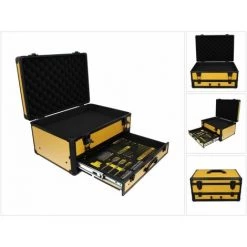Toolbrothers TX Mallette à Outils En Aluminium Jaune Pour Visseuse à Chocs Sans Fil Et Perceuse à Percussion + Jeux De Forets 70 Pièces + Insert En Mousse Cube