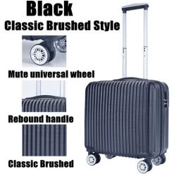 DMTOOL 18 Pouces Mini Valise à Bagages Roulant Valise De Chariot ABS + PC Valise De Voyage Unisexe Mode-noir Style Brossé