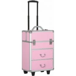 HOMCOM Valise Trolley Maquillage Malette Cosmétique Vanity Poignée Télescopique Réglable 36L X 23l X 58H Cm Alu Rose - Rose