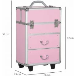 HOMCOM Valise Trolley Maquillage Malette Cosmétique Vanity Poignée Télescopique Réglable 36L X 23l X 58H Cm Alu Rose - Rose -Malette de rangement Soldes 2022 61063614 3
