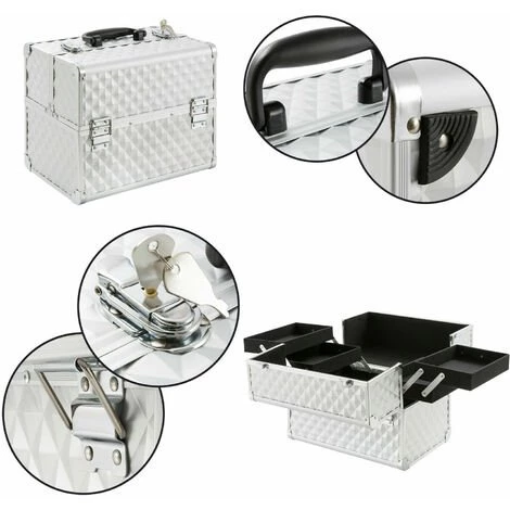 AREBOS Coffret Mallette Valise Beauté Case á Bijoux Voyage Cosmetique Maquillage Argent - Argent 1 AREBOS Coffret Mallette Valise Beauté Case á Bijoux Voyage Cosmetique Maquillage Argent - Argent