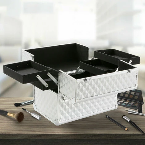 AREBOS Coffret Mallette Valise Beauté Case á Bijoux Voyage Cosmetique Maquillage Argent - Argent 2 AREBOS Coffret Mallette Valise Beauté Case á Bijoux Voyage Cosmetique Maquillage Argent - Argent – Image 2